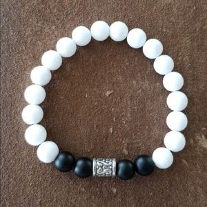 White and Black Stone Beaded Bracelet